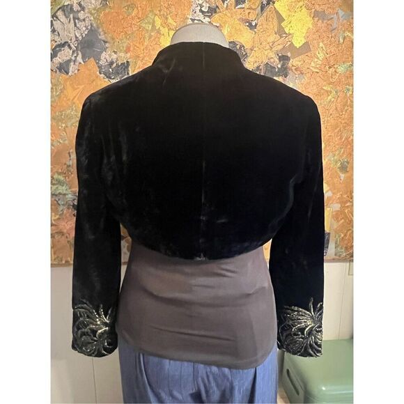 Carmen Marc Valvo Silk Vintage Velvet Bolero Jacket W/Gold Trimmed Sleeves GLAM! - Picture 5 of 9
